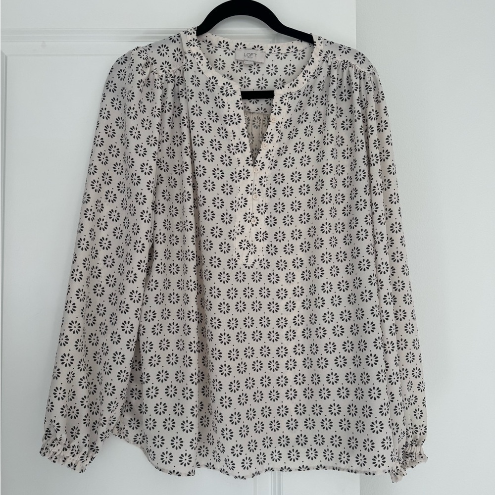 NEW LOFT women’s long sleeve geometric print blouse tunic shirt top size XL